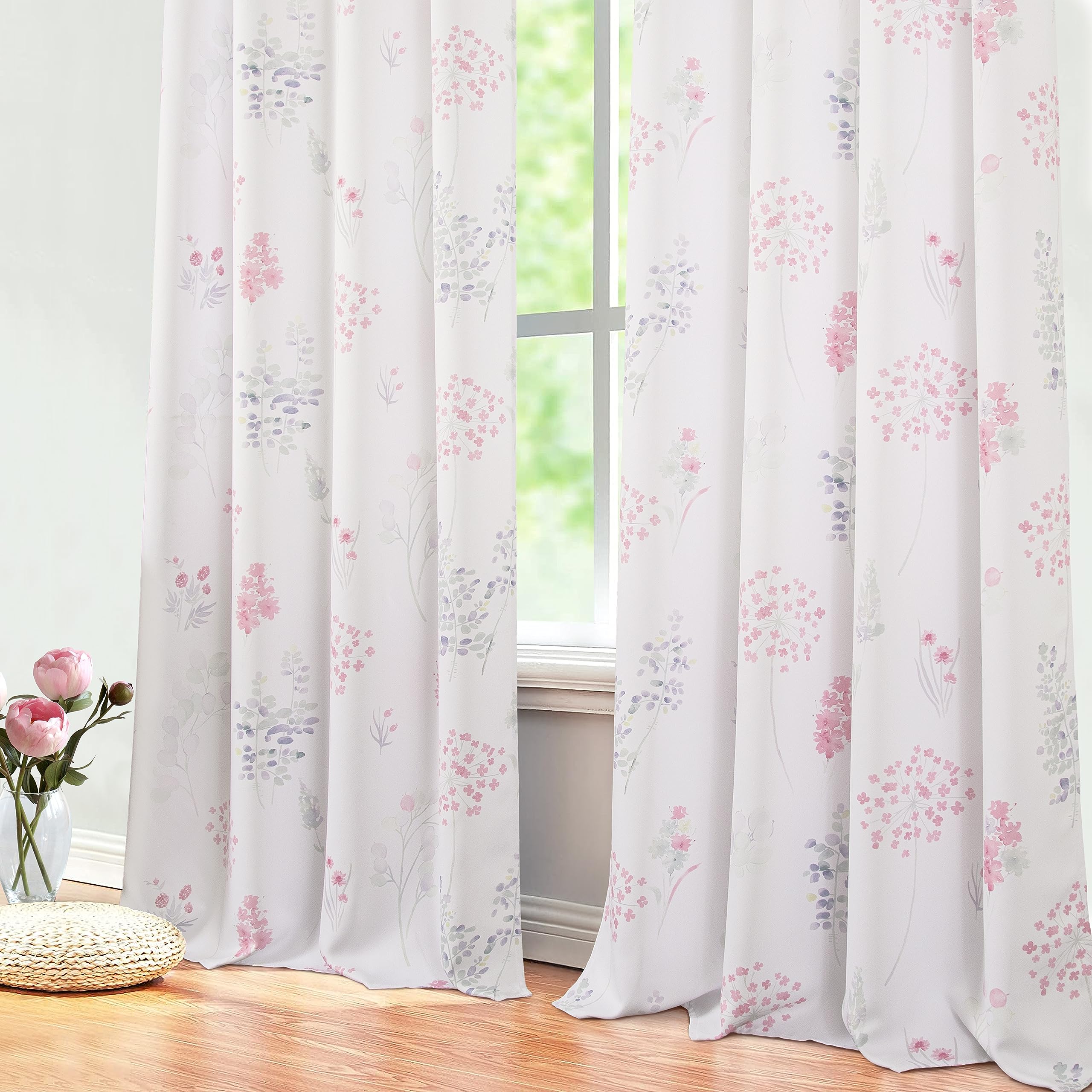 Xtmyi Pink Girl Nursery Curtains For Baby 2 Panels 80% Blackout Patterned Printed Neutral Watercolor Floral Boho Curtains For Gi