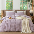 MooMee Gingham Duvet Cover Set 100% Washed Cotton Linen Like Textured Breathable Durable Soft Comfy Modern Checkered Design (Cla