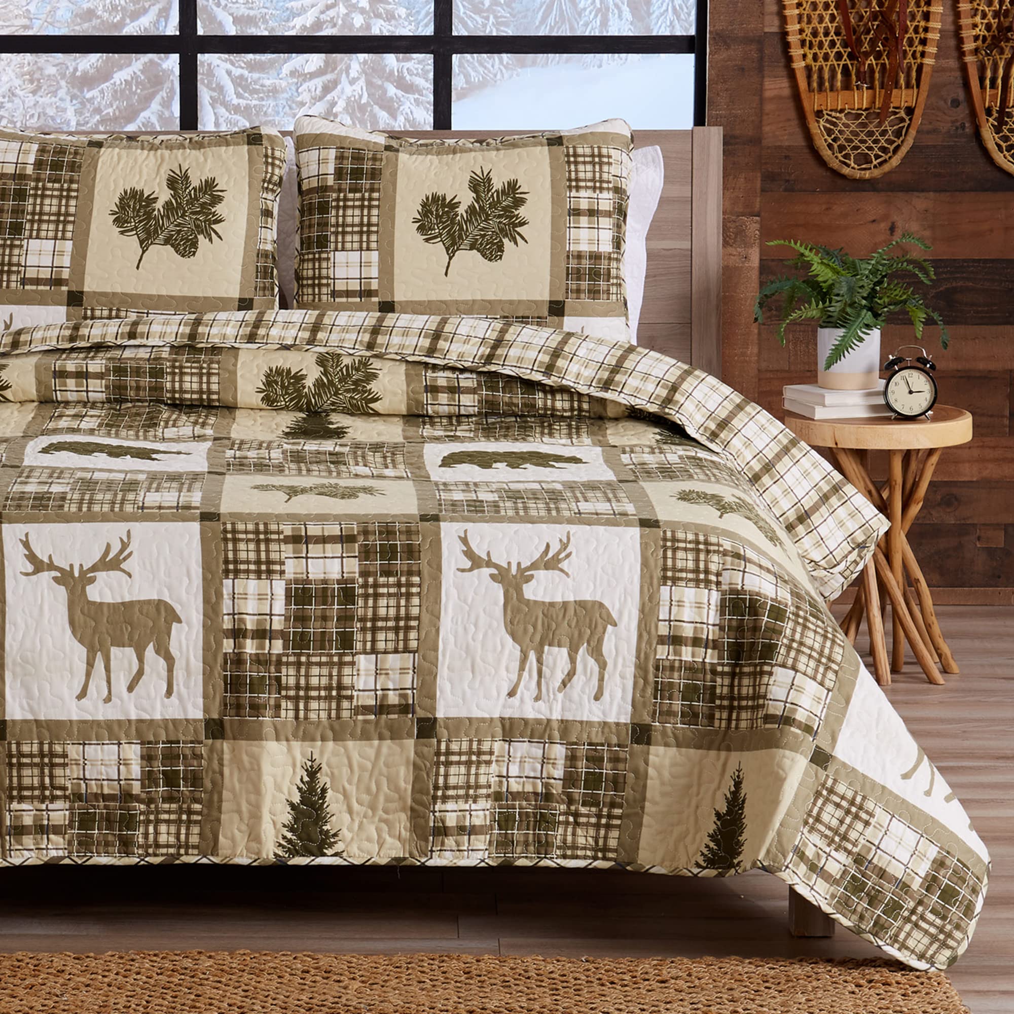 Great Bay Home Lodge Bedspread Twin/Twin Xl Size Kid'S Quilt Set With 1 Sham. Cabin 2-Piece Reversible All Season Quilt Set. Rus