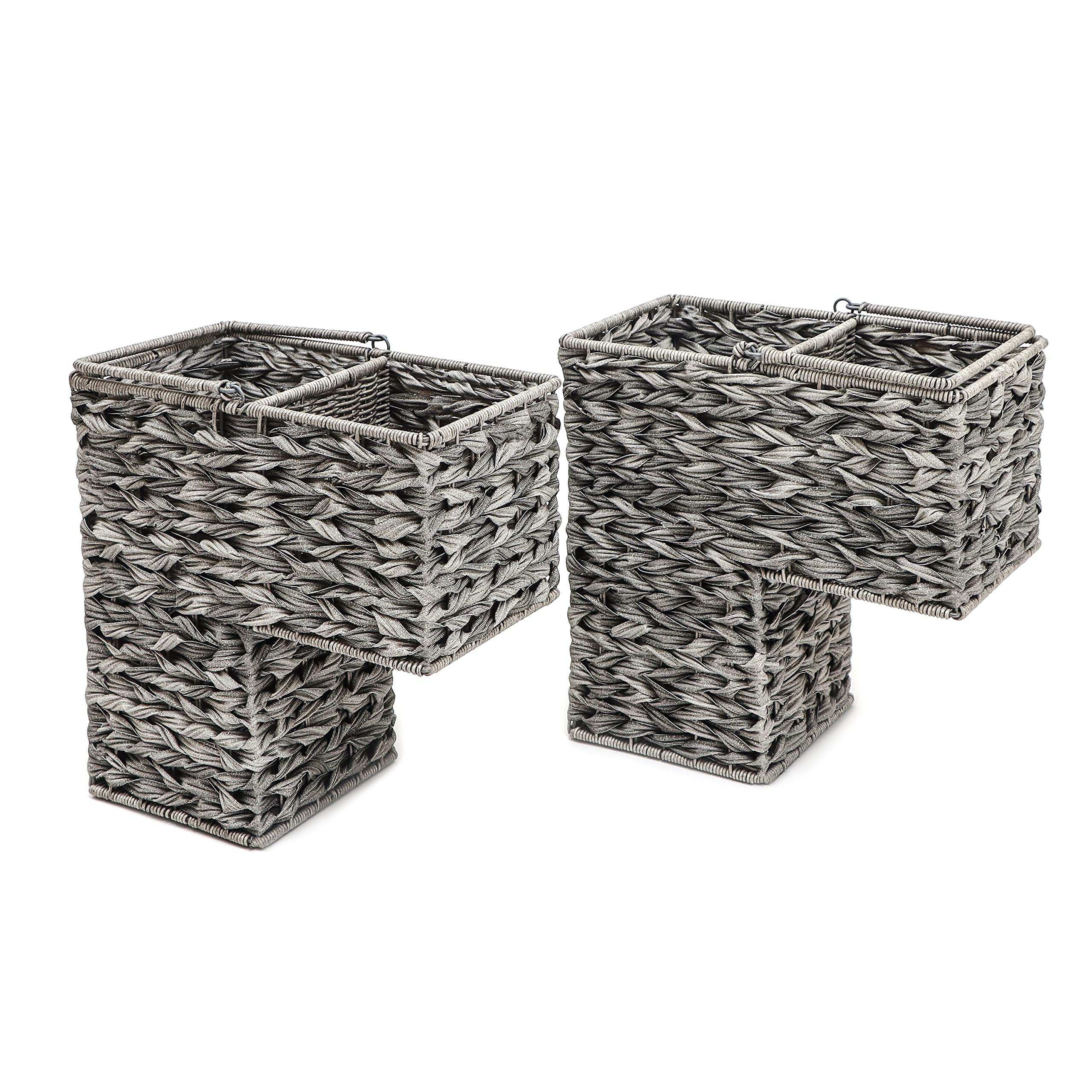 Trademark Innovations 14.5 Plastic Wicker Storage Stair Basket Set With Handles (Set of 2, Grey)