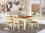 East West Furniture WEQU7-BMK-W 7 Piece Kitchen Table Set Consist of a Rectangle Dining Table with Butterfly Leaf and 6 Dining Room Chairs, 42x60 Inch, Buttermilk & Cherry