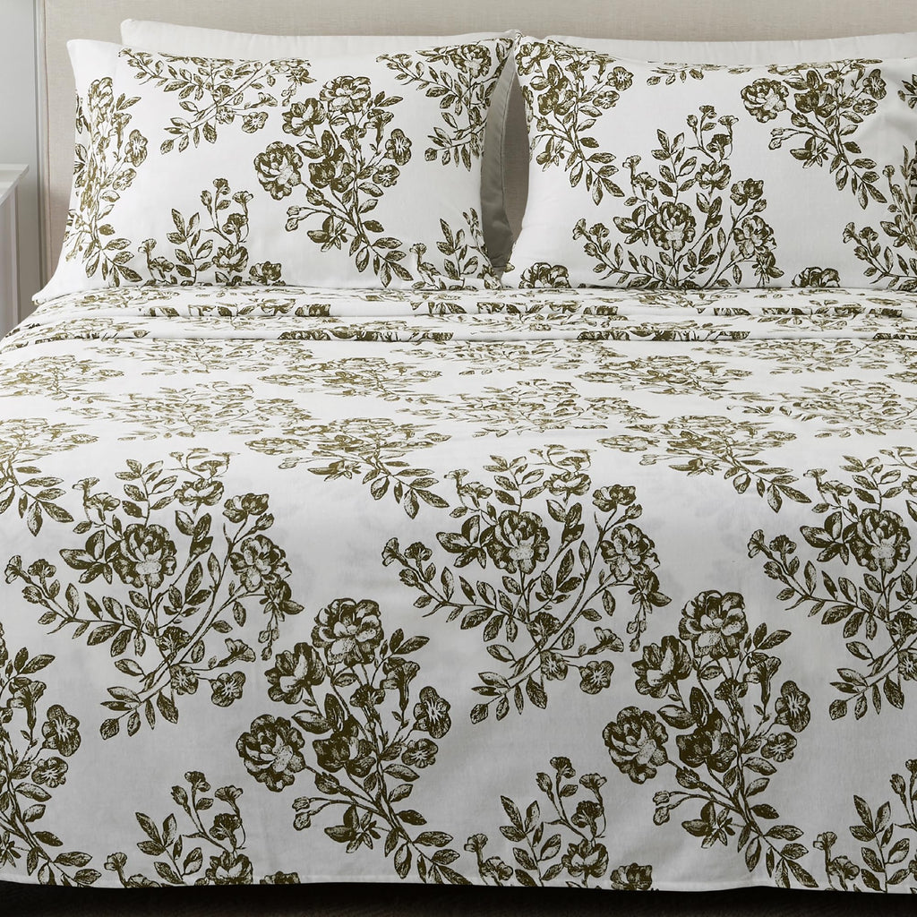 4 Piece 100% Turkish Cotton Full Green Printed Flannel Sheets Set | Deep Pocket, Soft Sheets | Warm, Double Brushed Bed Sheets |