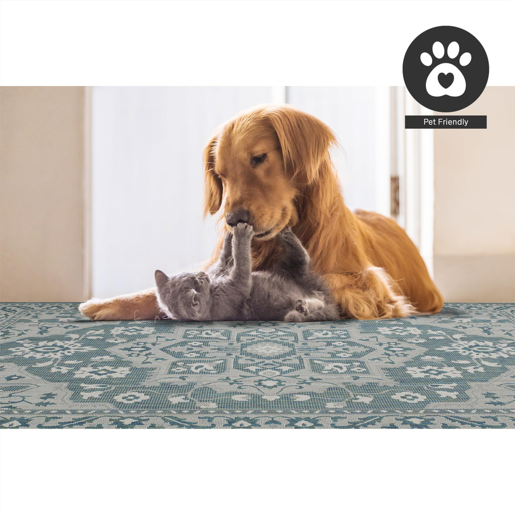 Fh Home Flat Woven Outdoor Rug - Waterproof, Easy To Clean, Stain Resistant - Premium Polypropylene Yarn - Vintage - Patio, Deck