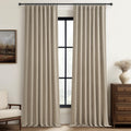 Pleat Linen Blend Room Darkening Extra Long Curtains 132 Inch Length 2 Panels Set for Living Room, Grey Beige for Bedroom Large 