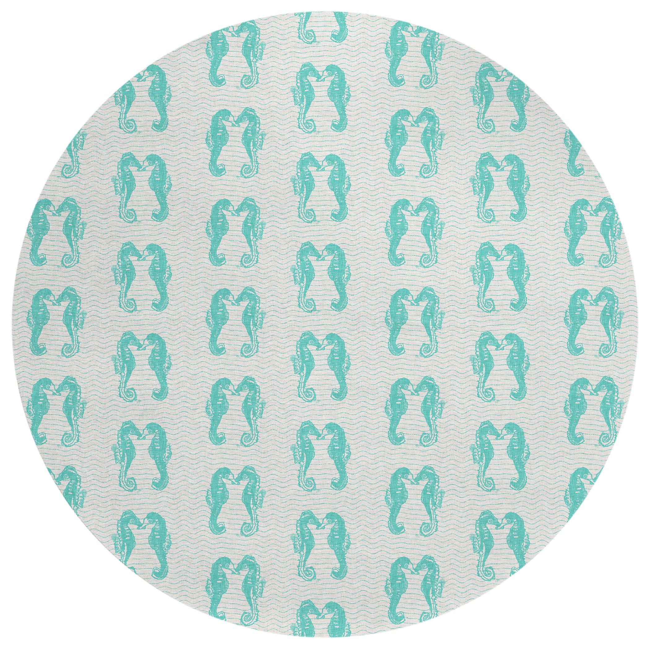 Addison Rugs Surfside ASR45 Aqua 8 x 8 Indoor Outdoor Round Rug, Easy Clean, Machine Washable, Non Shedding, Bedroom, Living R