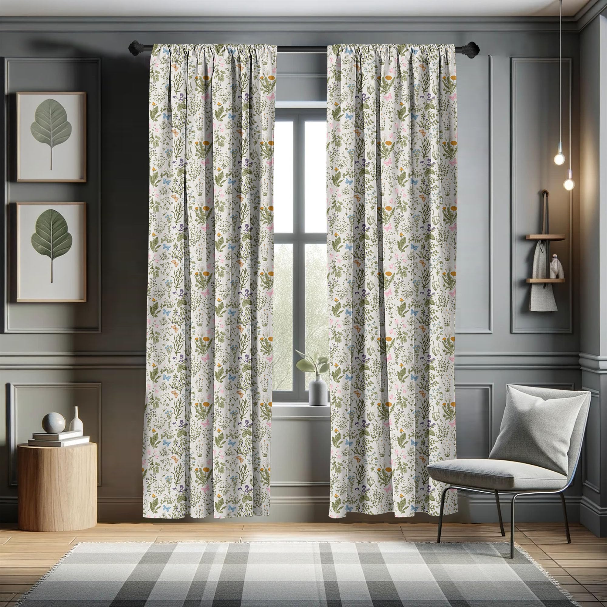 Ambesonne Floral Curtains, Vintage Garden Plants Herbs Flowers Botanical Classic Design Art, Window Treatments 2 Panel Set For L