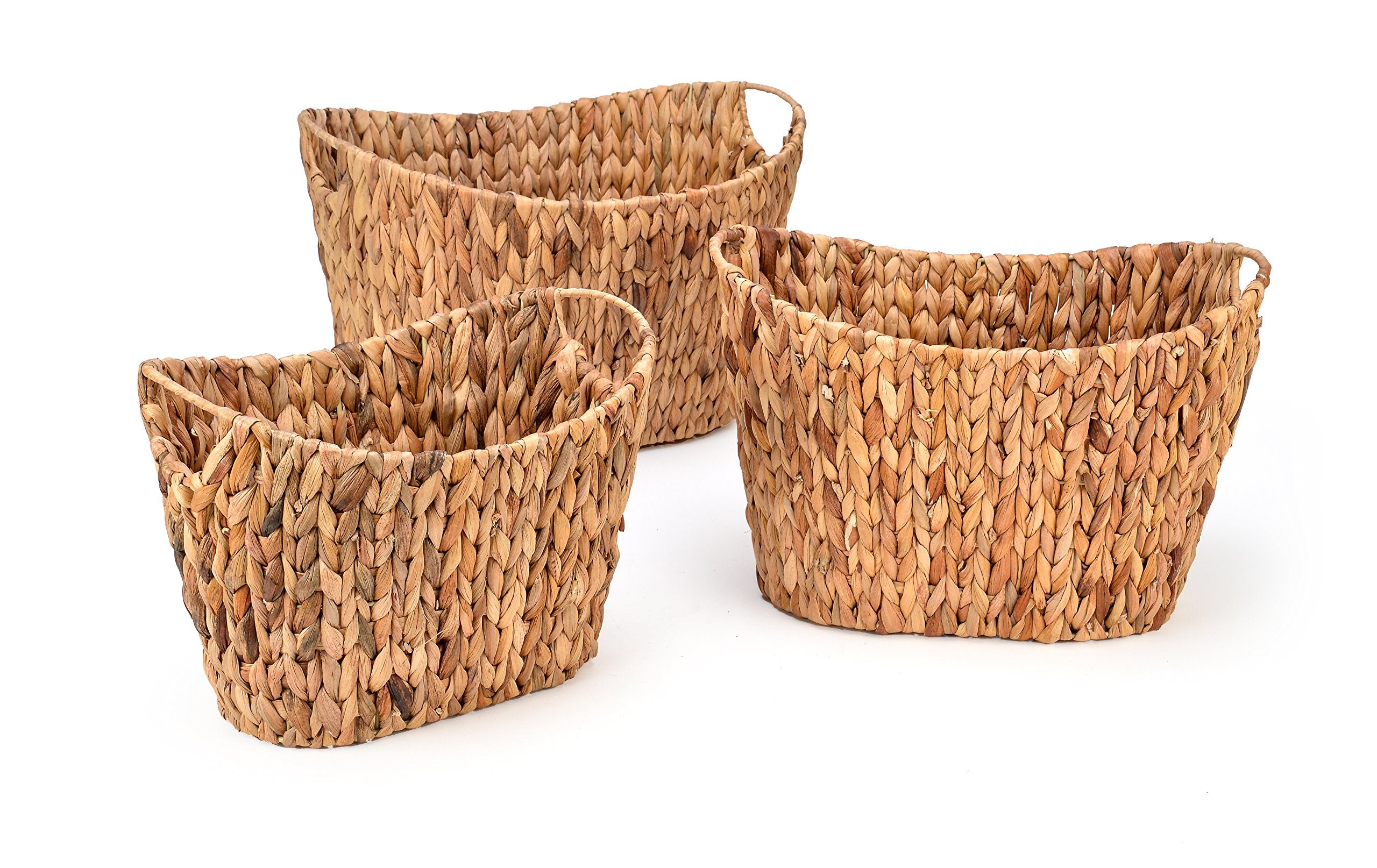 Trademark Innovations Set of 3 Oval Hyacinth Baskets with Iron Wire Frame Natural