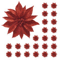 BANBERRY DESIGNS Poinsettia Red Glittered Clip-on Flowers - Set of 24 - Ornaments - Holiday Decorations - Each is 4 D - Christma