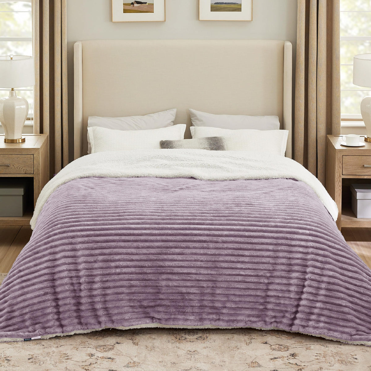Bedsure Sherpa Blanket King Size For Bed - Super Soft Cozy Plush Fleece Thick Warm Blanket For Winter, Purple, 108X90 Inches