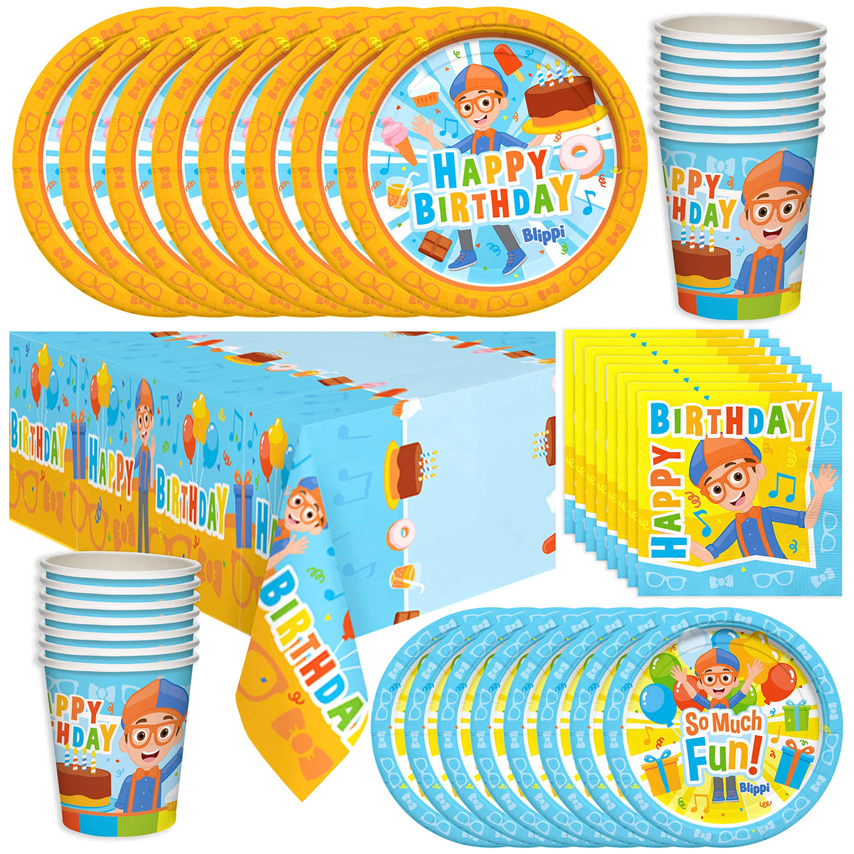 Treasures Gifted Officially Licensed Blippi Birthday Party Supplies - Serves 24 Guests - Dinnerware Deluxe Set - Blippi Party Su