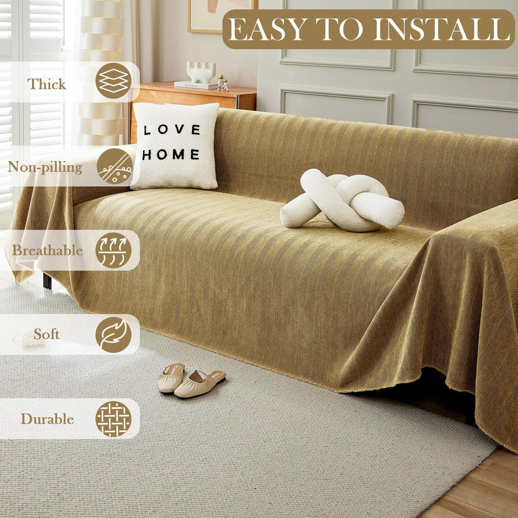 Handontime Couch Covers For Pets Boho Mustard Yellow Love Seat Couch Covers Brown Sofa Cover For Dogs Pet Couch Protector Chenille Tassel Sofa Slipcovers Sofa Throw Cover Boho Decor, 91' X118'