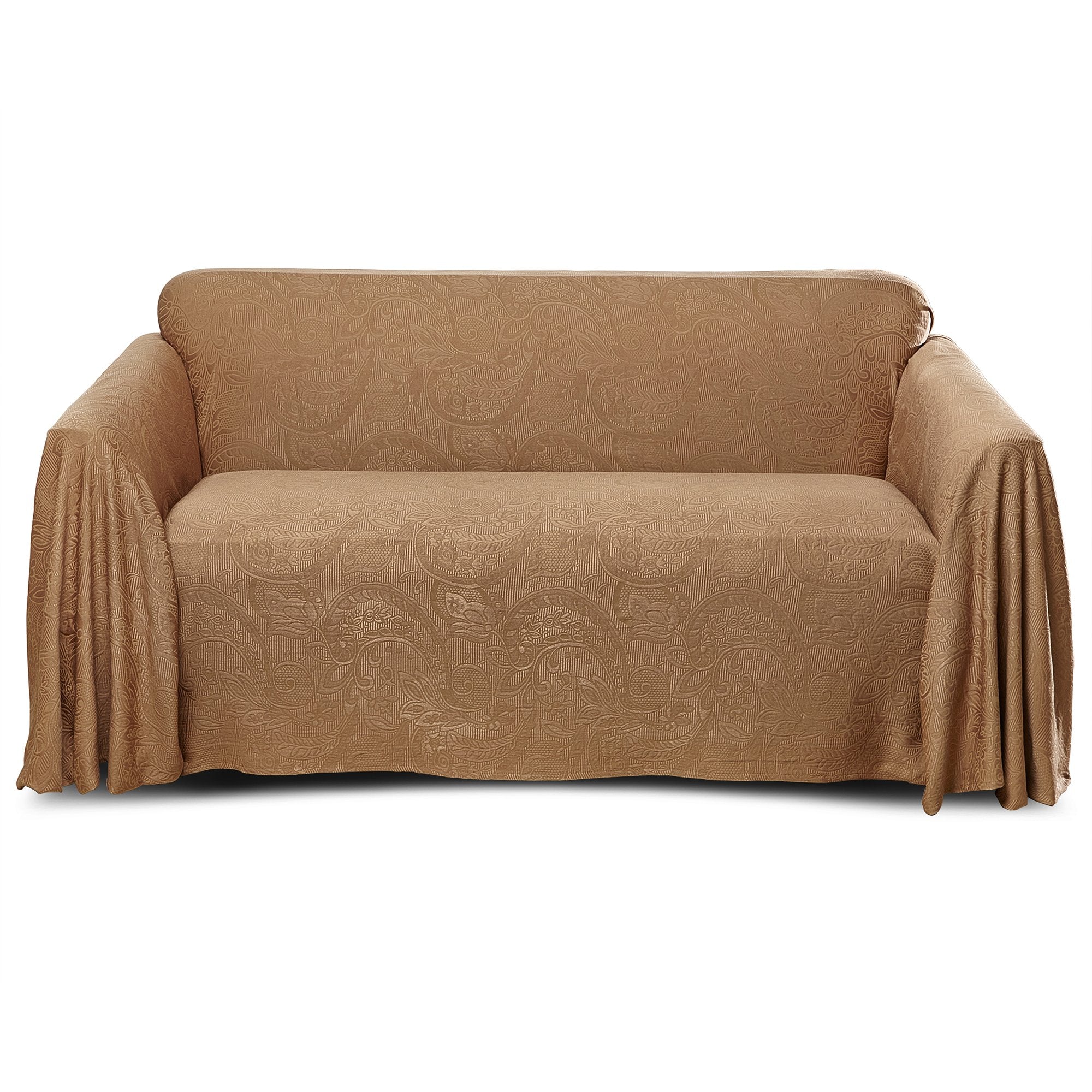 Stylemaster Alexandria Large Sofa Furniture Throw - 70x170 Jacquard Matelass   Couch Cover, Decorative & Durable, Mocha