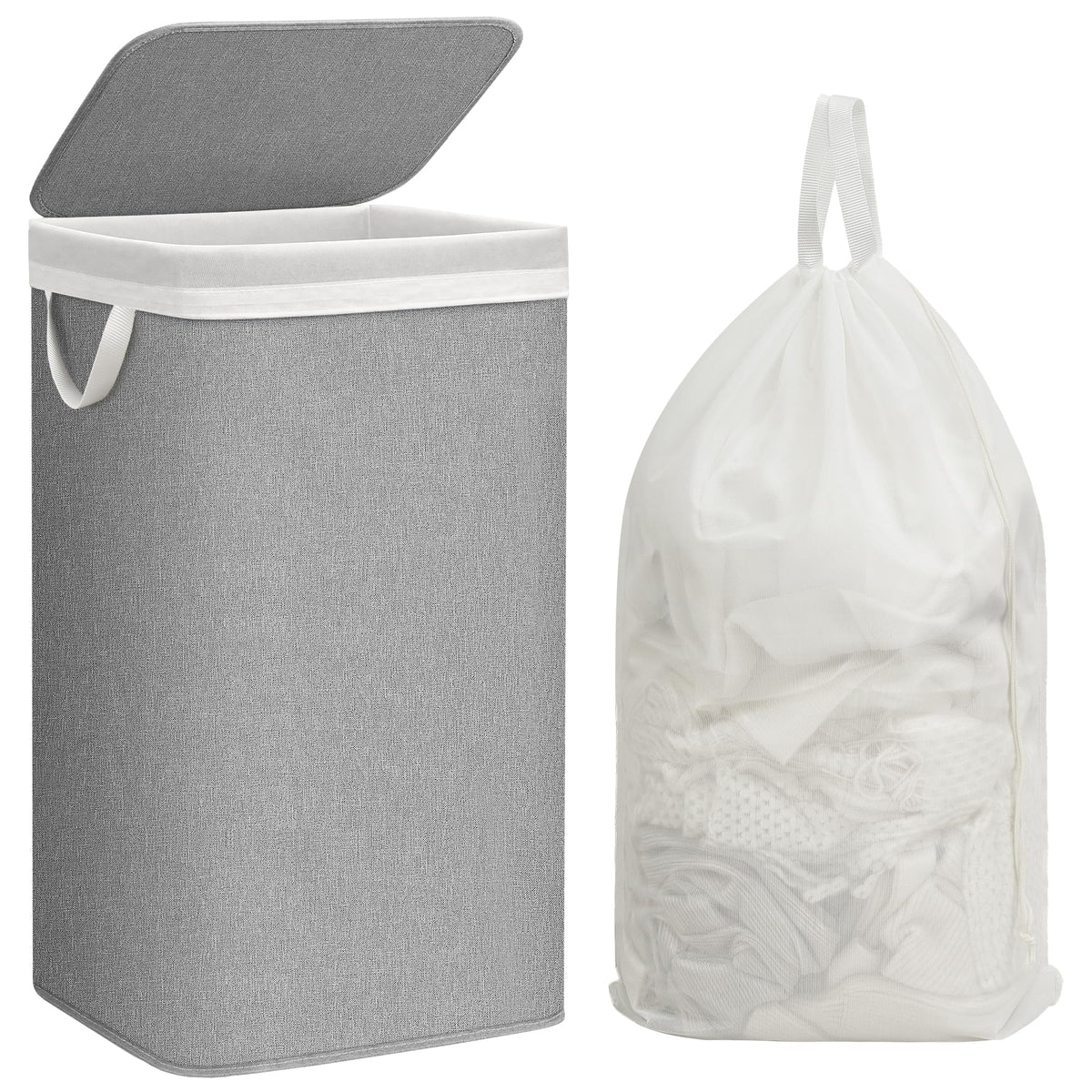 STORAGE MANIAC Metal Frame Laundry Hamper with Lid, 23.7 Gal Tall Laundry Baskets with Removeable Bag, Large Clothes Hamper with