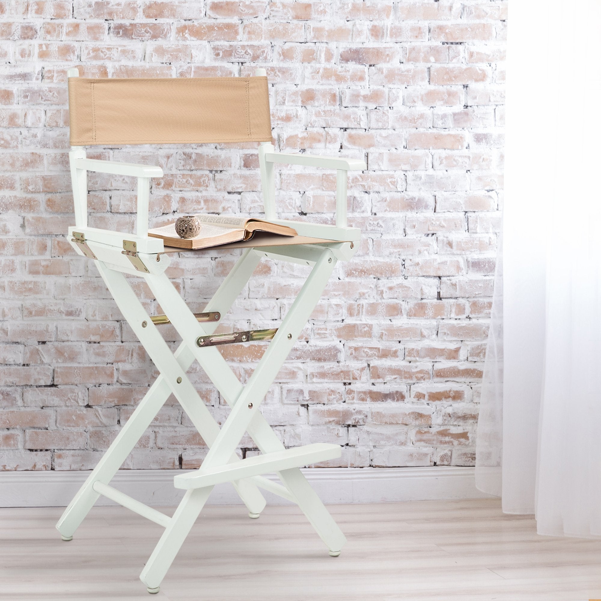 Casual Home Director'S Chair ,White Frame/Tan Canvas,30" - Bar Height