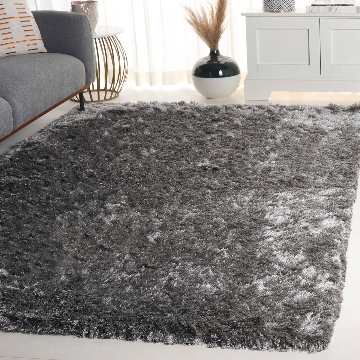 SAFAVIEH Paris Shag Collection Area Rug - 6 x 9, Silver, Handmade Silken Glam, 2.5-inch Thick Ideal for High Traffic Areas in 
