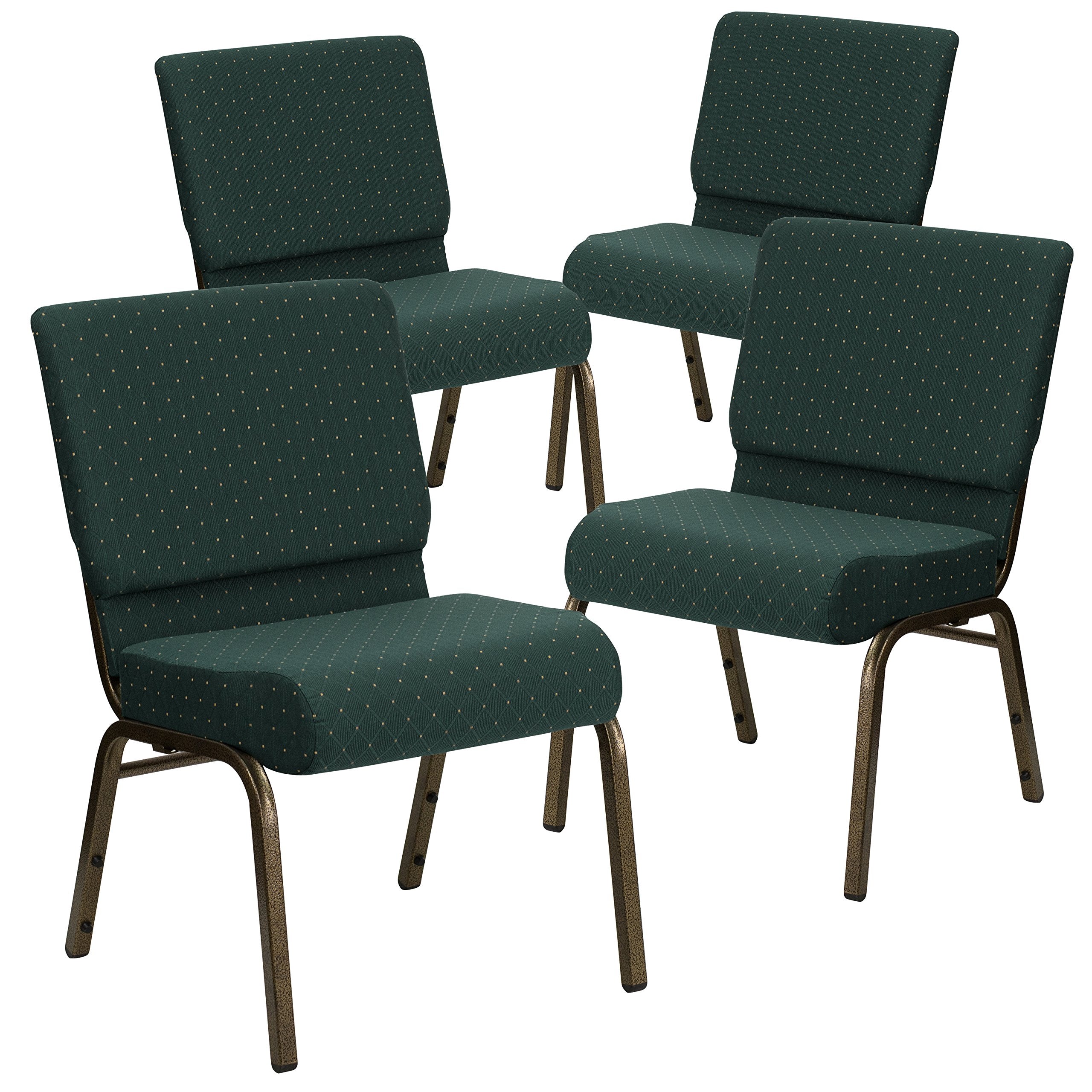 4 Pk. 21 Hunter Green Dot Fabric Stacking Church Chair - Gold Vein Frame