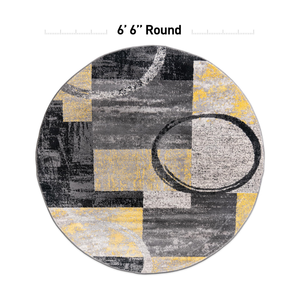Rugshop Contemporary Abstract Circle Design Soft Area Rug 6' 6'' Round Yellow