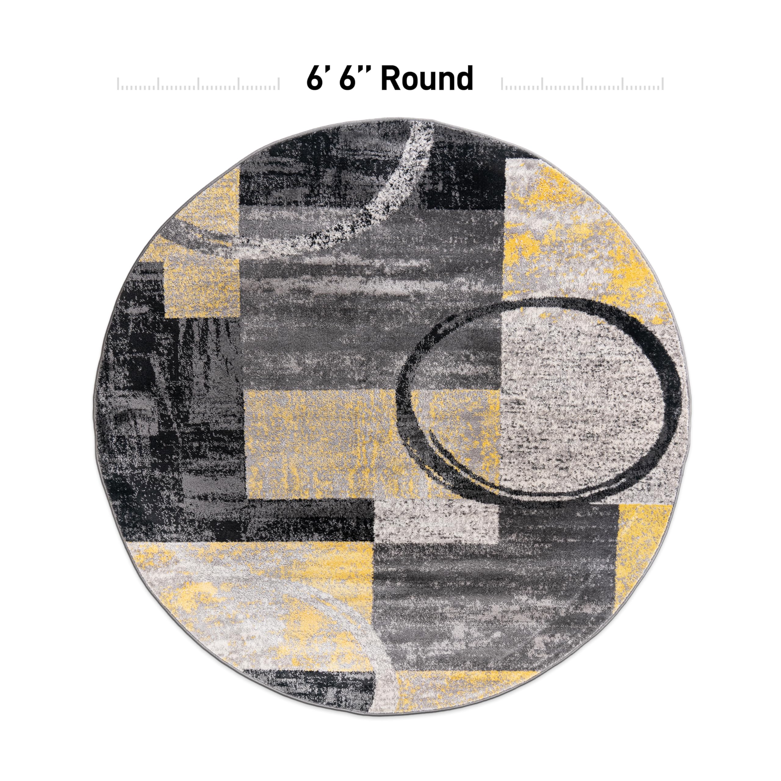 Rugshop Contemporary Abstract Circle Design Soft Area Rug 6' 6'' Round Yellow