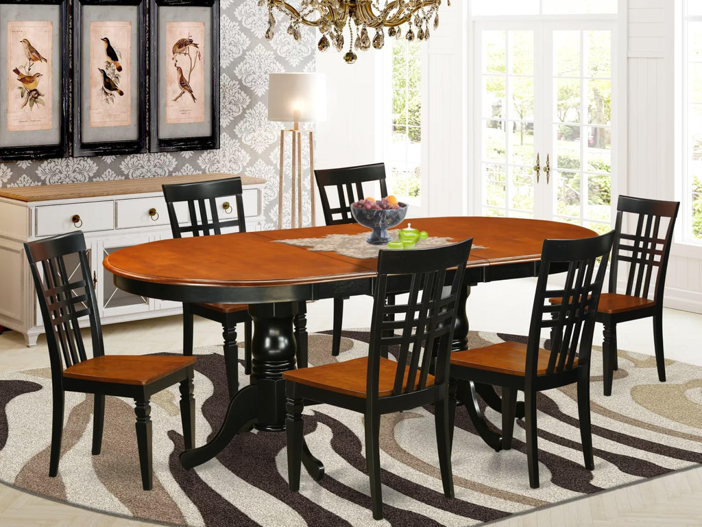East West Furniture PVLG7-BCH-W 7 Piece Dining Table Set Consist of an Oval Dining Room Table with Butterfly Leaf and 6 Wooden Seat Chairs, 42x78 Inch, Black & Cherry