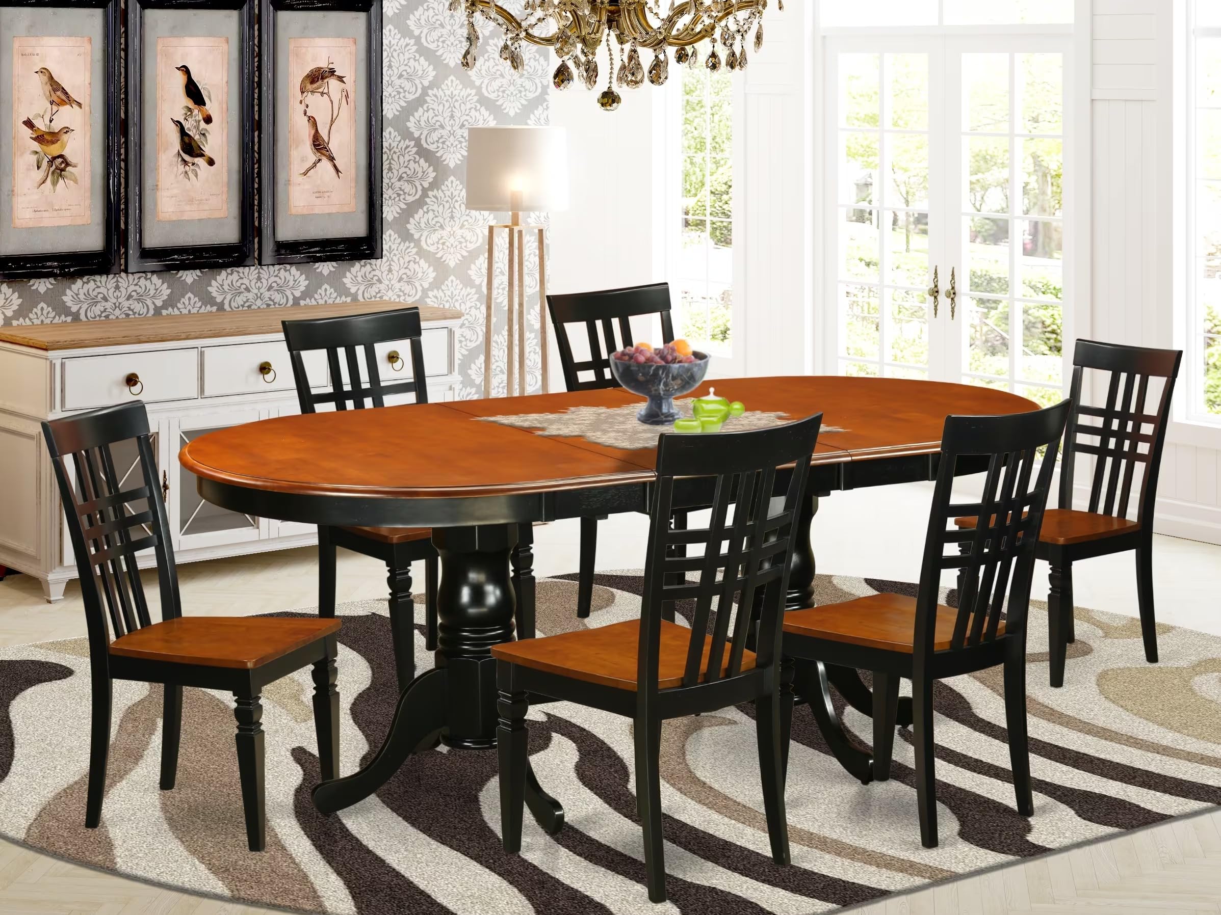 East West Furniture PVLG7-BCH-W 7 Piece Dining Table Set Consist of an Oval Dining Room Table with Butterfly Leaf and 6 Wooden Seat Chairs, 42x78 Inch, Black & Cherry
