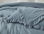 Chezmoi Collection Nora 3-Piece Ruffled Edge Trim Soft Washed Microfiber Comforter Set (Oversized King, Dusty Blue)