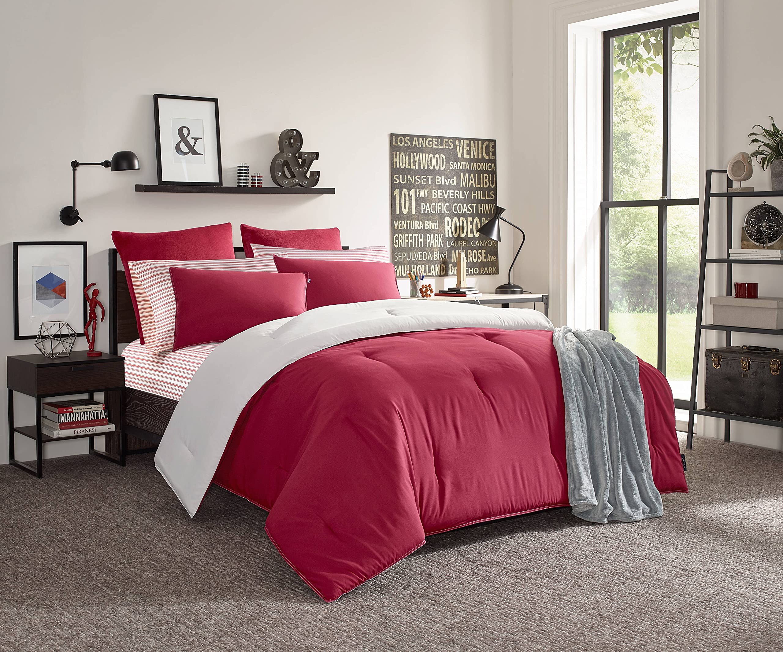 Nautica - Full Sheet Set, Cotton Percale Bedding Set, Crisp & Cool, Lightweight & Breathable (Coleridge Red, Full)