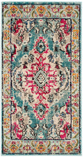 SAFAVIEH Monaco Collection Accent Rug - 22 x 4, Light Blue & Fuchsia, Medallion Distressed Design, Non-Shedding & Easy Care, I