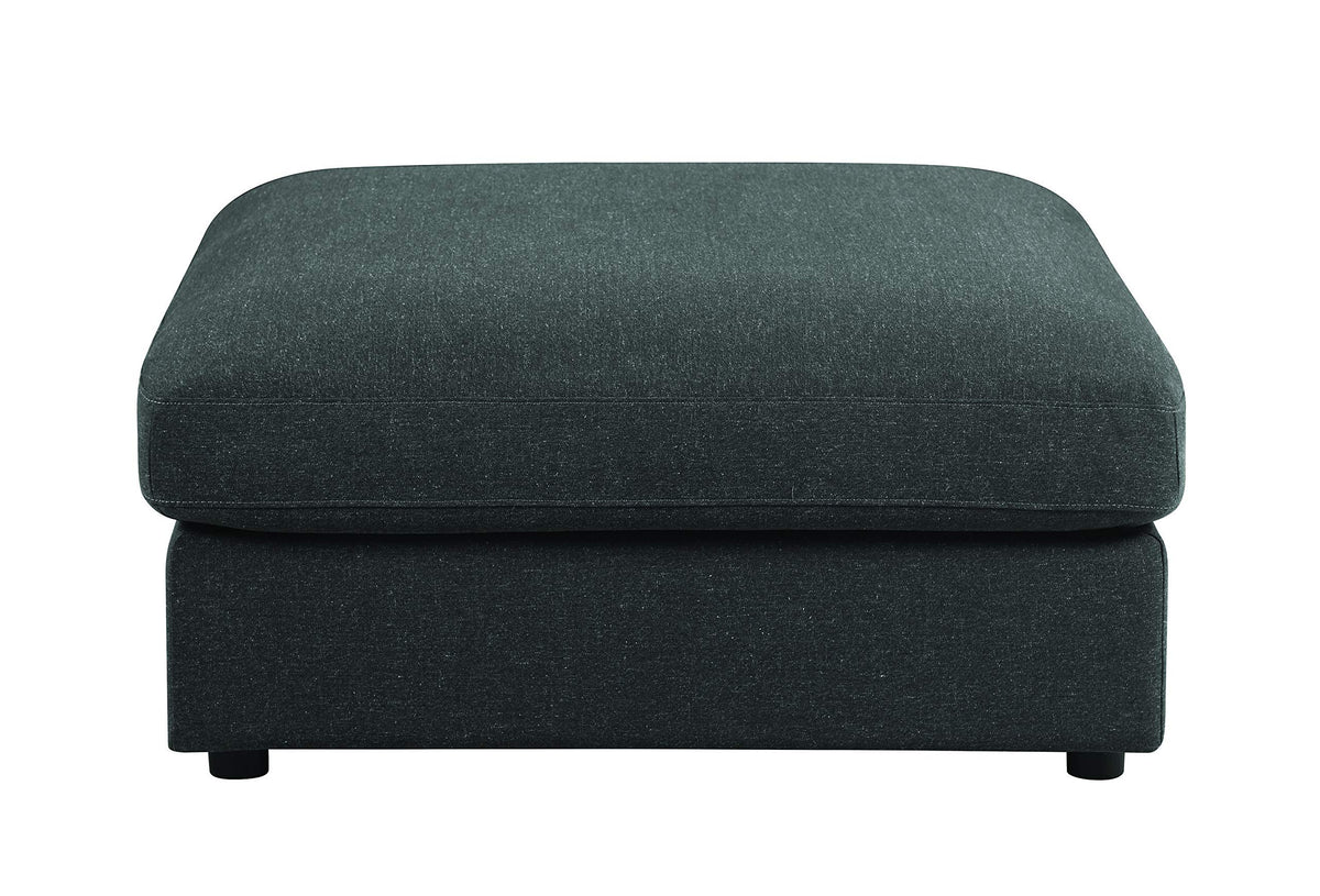 Benjara Gray Fabric Upholstered Wooden Ottoman With Loose Cushion Seat And Small Feet, Dark