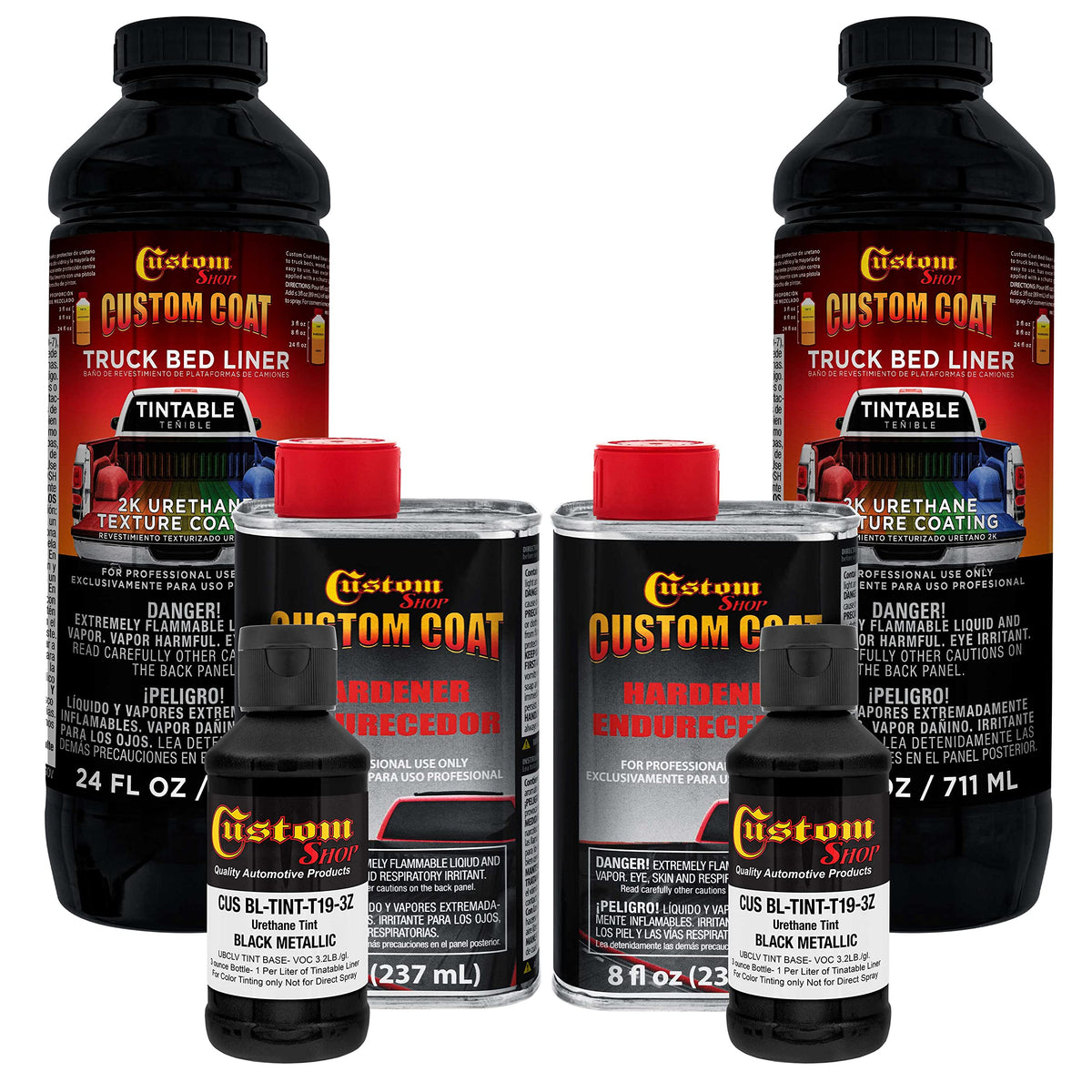 Custom Coat Black Metallic 2 Quart (1/2 Gallon) Urethane Spray-On Truck Bed Liner Kit - Easy Mixing, Just Shake, Shoot - Durable