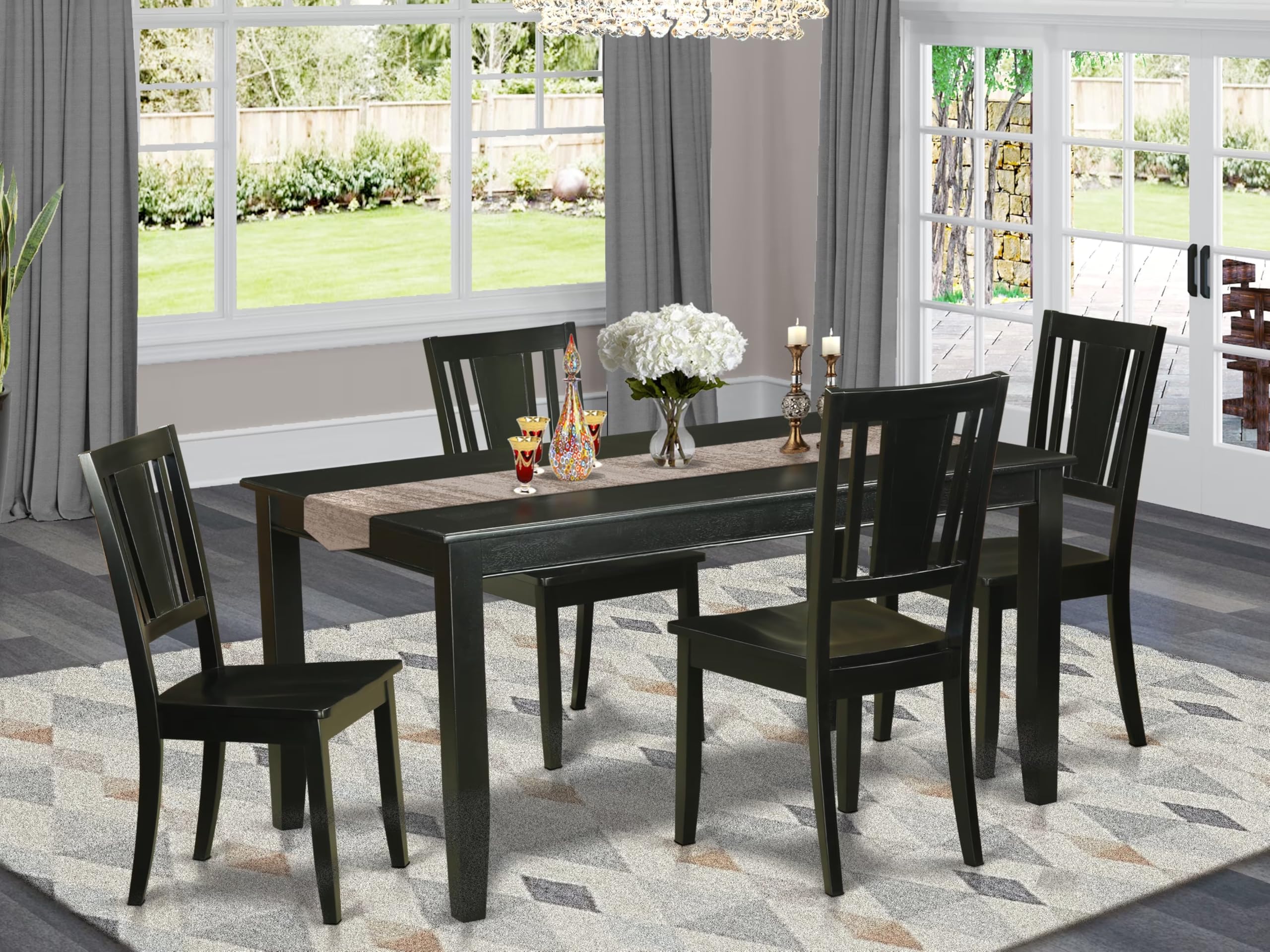 East West Furniture DULE5-BLK-W 5 Piece Kitchen Table & Chairs Set Includes a Rectangle Dining Room Table and 4 Dining Chairs, 36x60 Inch, Black