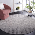 SAFAVIEH Madison Collection Area Rug - 9 Round, Grey & Ivory, Glam Ogee Trellis Distressed Design, Non-Shedding & Easy Care, Id