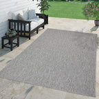 Solid Outdoor Rug For Patio Or Balcony Weatherproof In Mottled Grey, Size: 6'7' Round