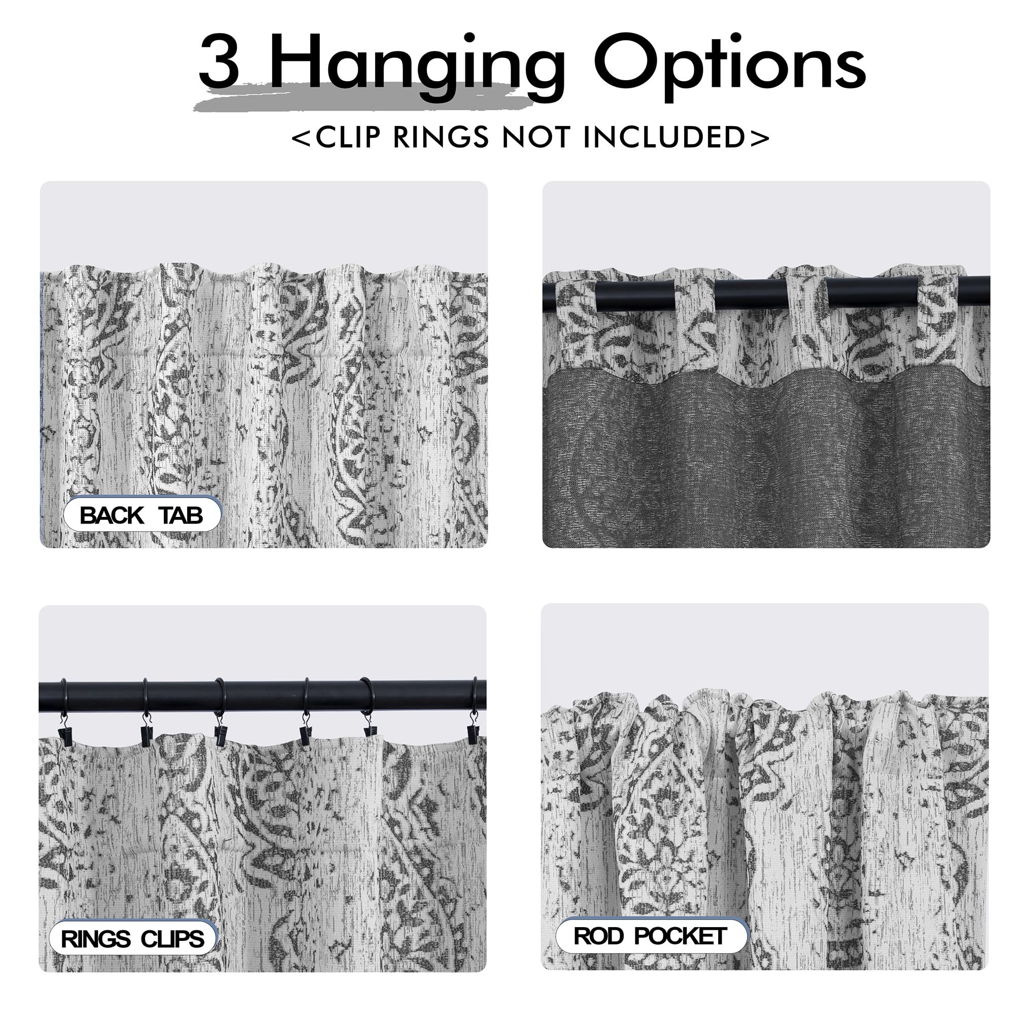 Grey Patterned Decorative Curtains For Living Room 84 Inches Long,Only 50% Black Out Room Darkening Blackout Window Curtain Panels For Bedroom,Set Of 2,52X84 Inch Length,Gray