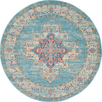 Nourison Passion Light Blue 4' X Round Area Rug, Boho, Traditional, Easy Cleaning, Non Shedding, Bed Room, Living Room, Hallway, (4' Round)