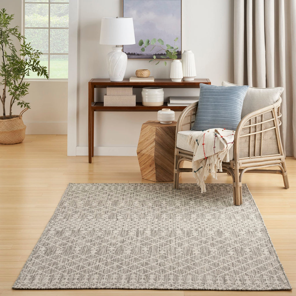 Nourison Positano Indoor/Outdoor Light Grey 7' X 10' Area Rug, Easy Cleaning, Non Shedding, Bed Room, Living Room, Dining Room, Deck, Backyard, Patio (7X10)