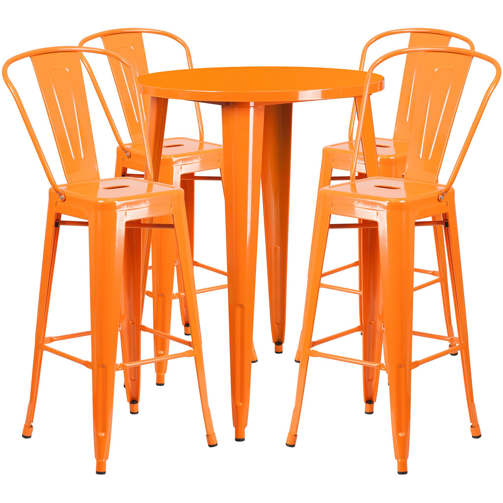 Flash Furniture Callum Commercial Grade 30" Round Orange Metal Indoor-Outdoor Bar Table Set With 4 Cafe Stools