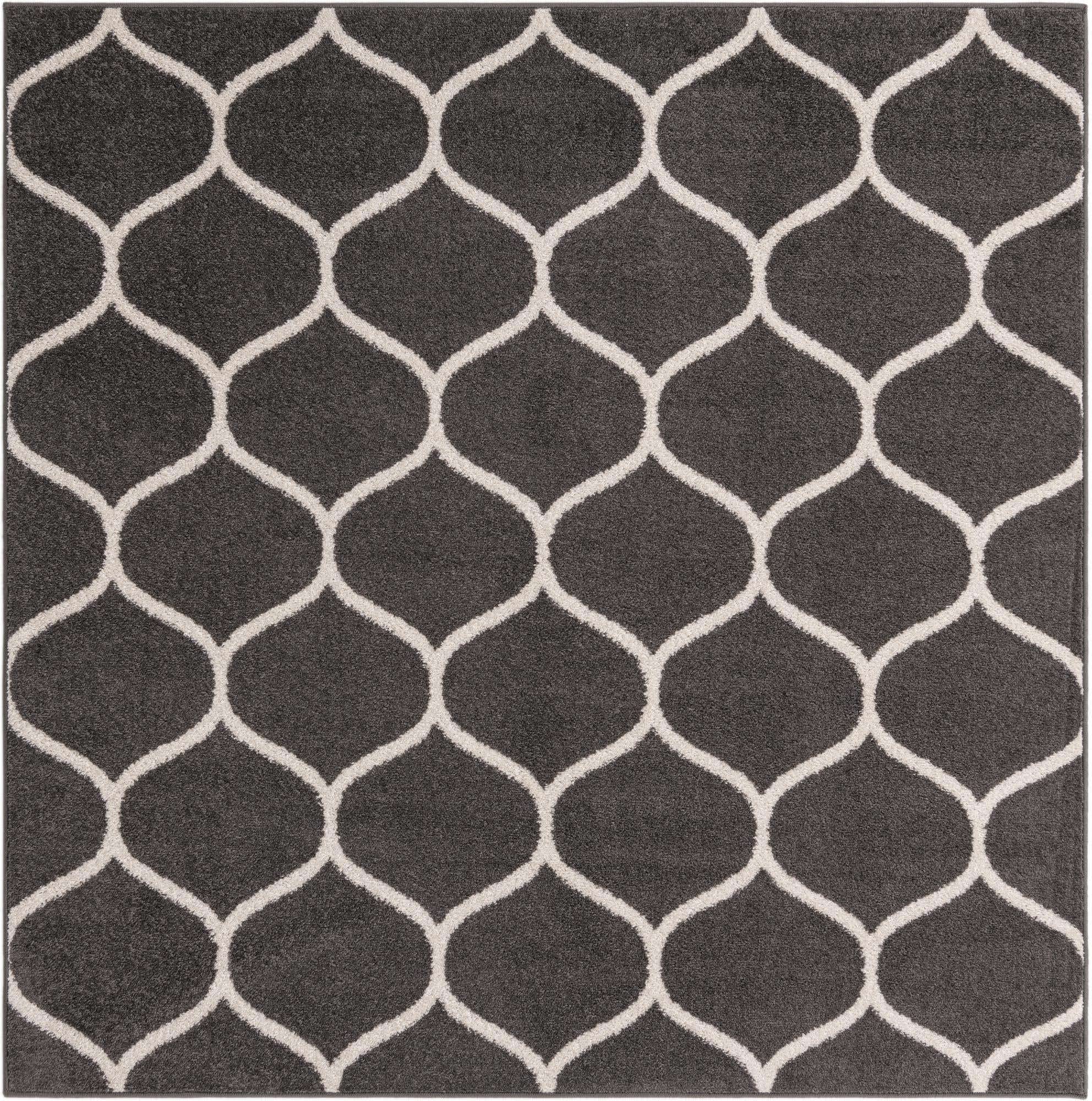 Unique Loom Trellis Frieze Collection Area Rug - Rounded (6' Square, Dark Gray/ Ivory)