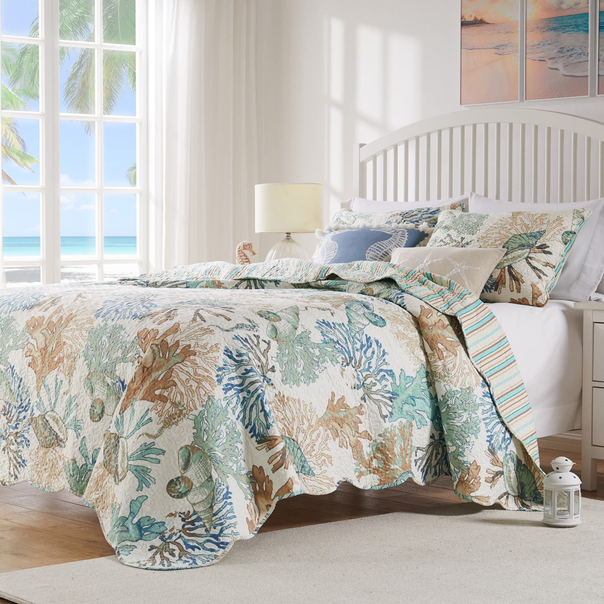 Barefoot Bungalow Atlantis Coastal Quilt Set, 4-Piece Twin/XL, Jade