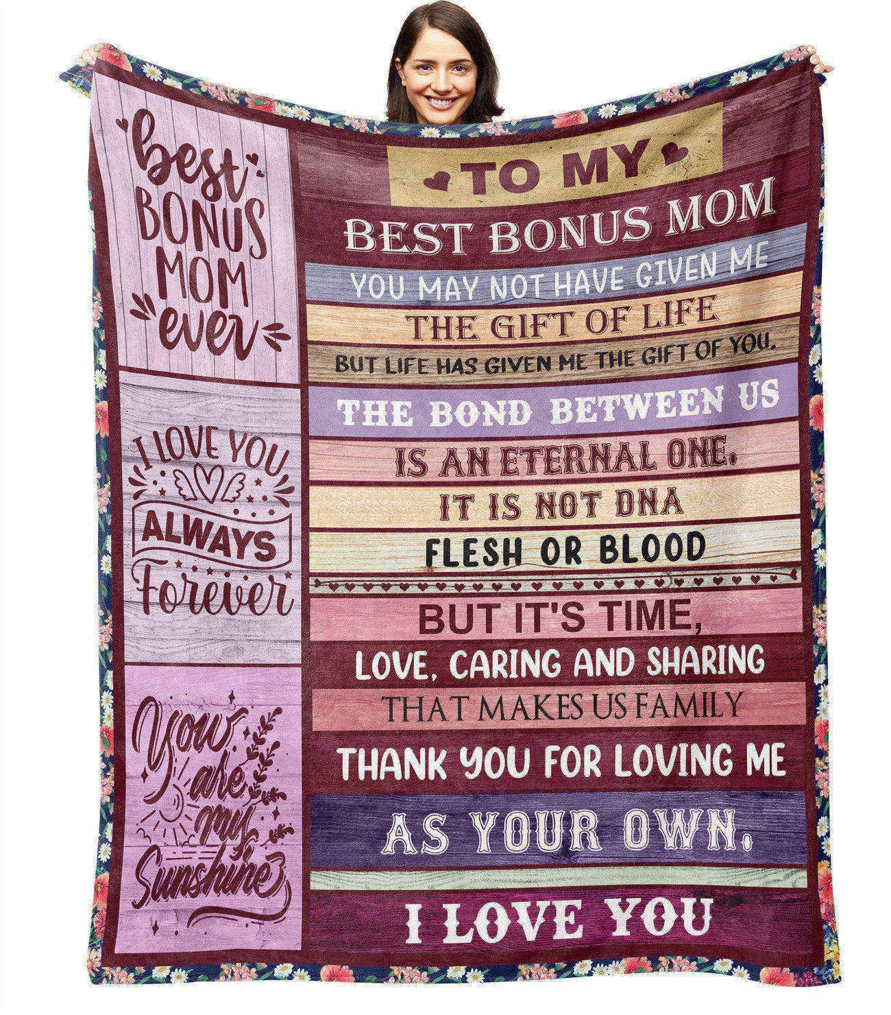 Neapth Gifts For Bonus Mom From Daughter, Bonus Mom Birthday Gifts From Son, Best Bonus Mom Blanket, Mothers Day Christmas Bday