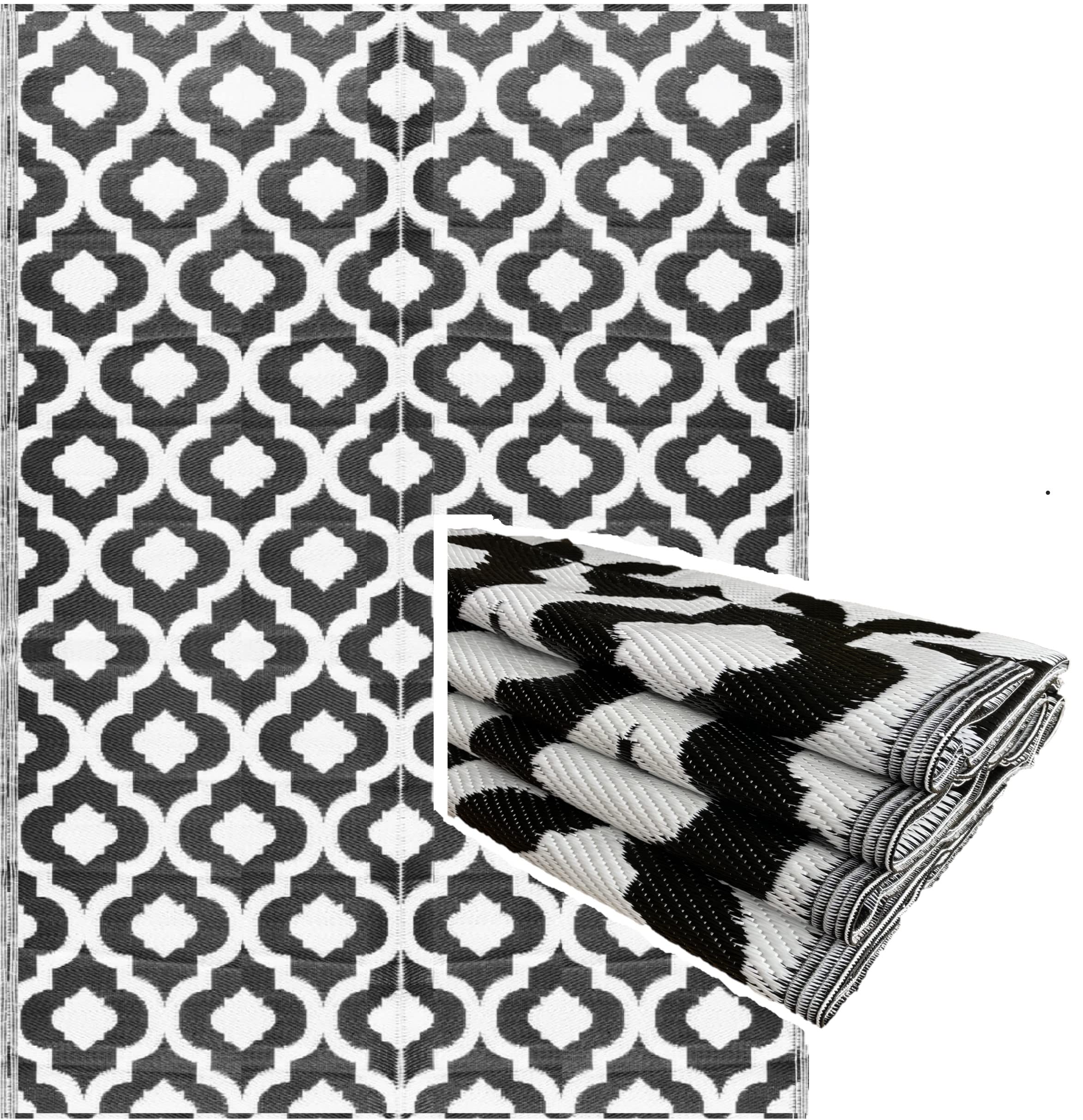 Balajeesusa Outdoor Plastic Rugs - 6X9 Black, Reversible Recycled Plastic Straw Indoor Outdoor Patio Rugs Clearance Waterproof L