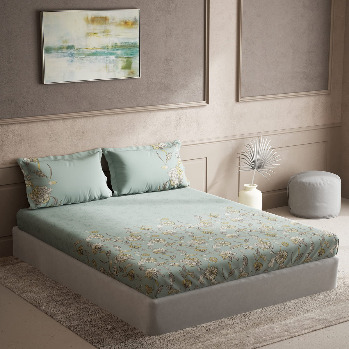 Ddecor  Pack of 1 Amyrah Floral 100% Cotton Double Bedsheet with 2 Pillow Covers  Green