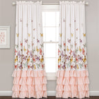 Lush Decor Flutter Butterfly Curtains | Ruffle Print Design Window Panel Set For Living, Dining, Bedroom (Pair), 84    X 52   ,