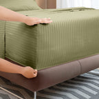 Royale Linen Striped Bed Sheet Set - Brushed Microfiber 1800 Bedding - 1 Fitted Sheet, 1 Flat Sheet, 1 Pillowcase - Wrinkle & Fa