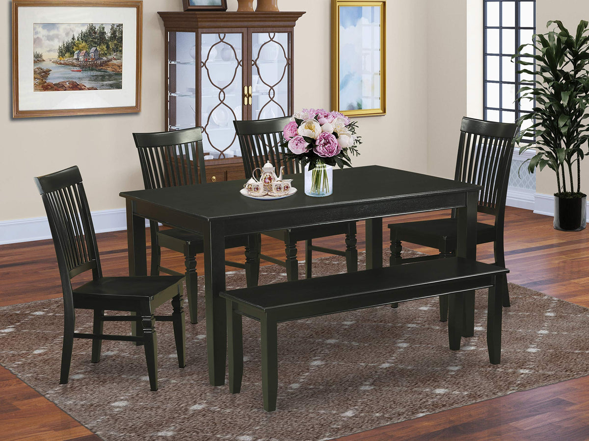 East West Furniture DUWE6-BLK-W Dudley 6 Piece Set Contains a Rectangle Dining Room Table and 4 Kitchen Chairs with a Bench, 36x60 Inch, Black