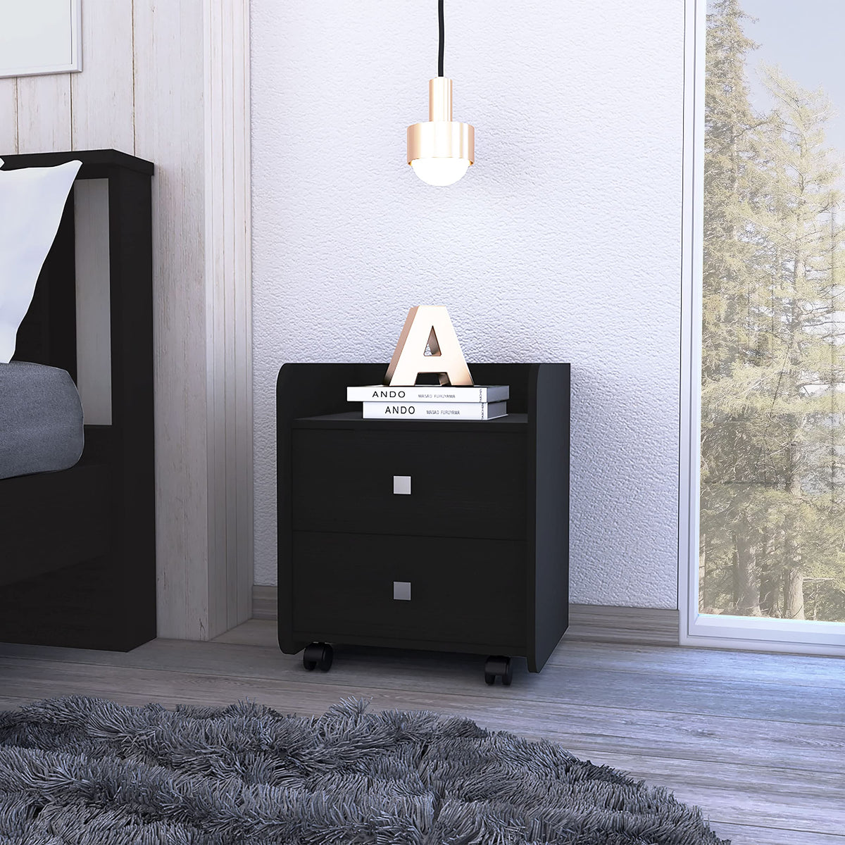 Marsella Nightstand, 2 Drawers, Superior Top, Metal Handle, Black Wengue for Bedroom