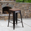 Flash Furniture Lily 24 High Backless Black-Antique Gold Metal Counter Height Stool with Square Wood Seat (Pack of 1)