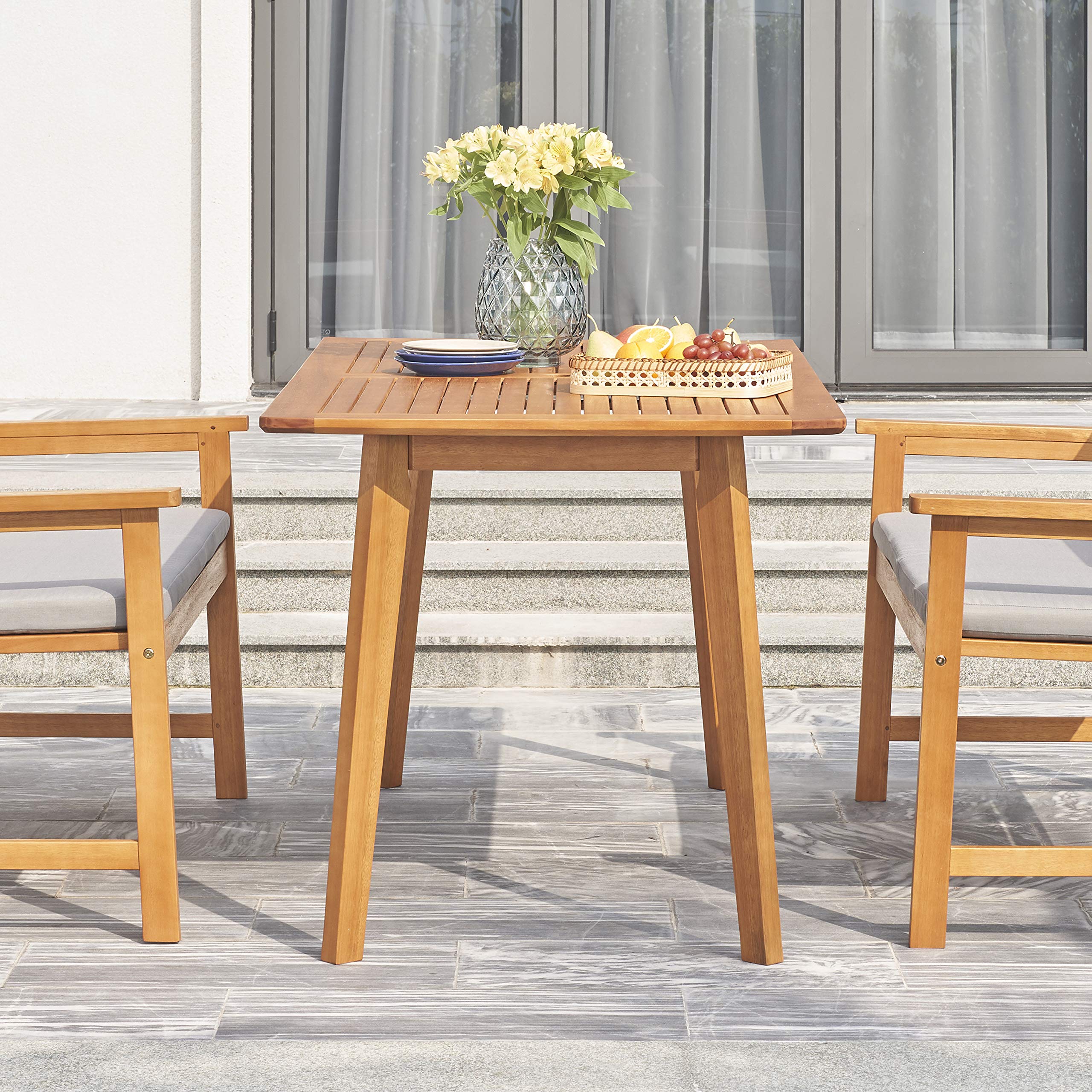 VIFAH V1954 Waimea Honey Slatted Eucalyptus Wood Patio Dining Table