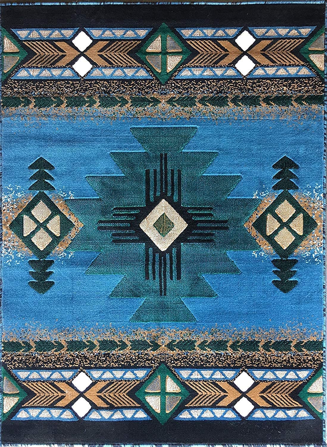 YHSF South West Native American Area Rug C318 (Blue-Green, 8 Feet x 10 Feet)