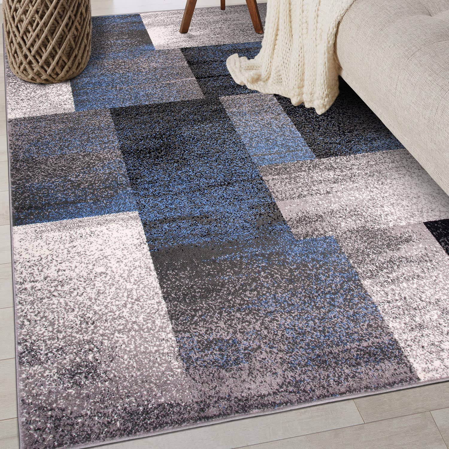 Rugshop Modern Distressed Boxes Area Rug 3 3 x 5 Blue
