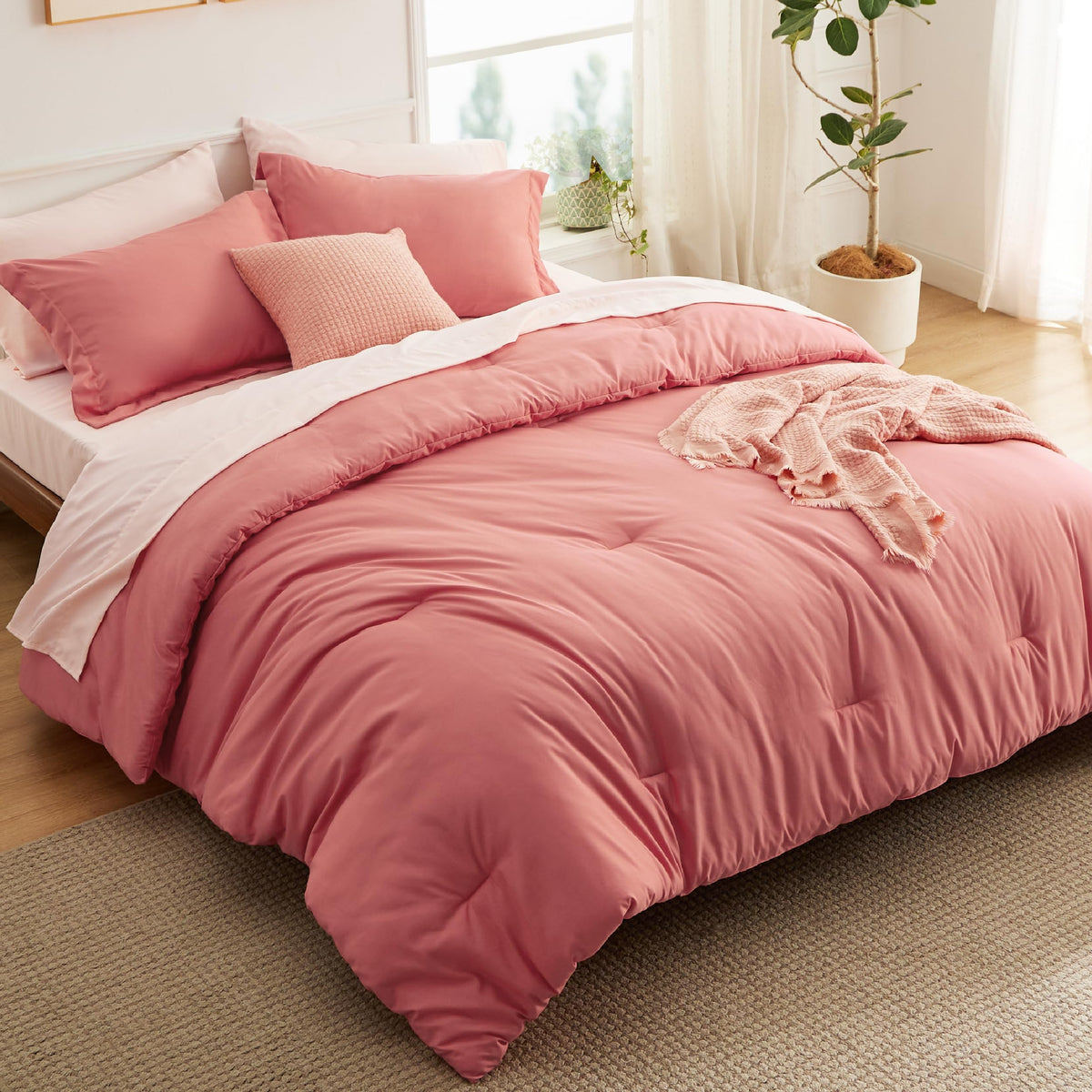 Bedsure Twin Comforter Set - 5 Pieces Coral Bedding Set, Boho Design, Polyester, Bed in a Bag